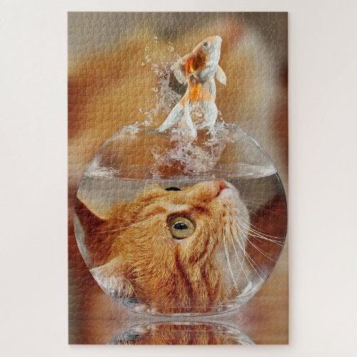 Orange Tabby Cat and Goldfish Jigsaw Puzzle