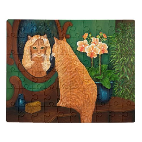 Orange Tabby Cat and Mirror Jigsaw Puzzle