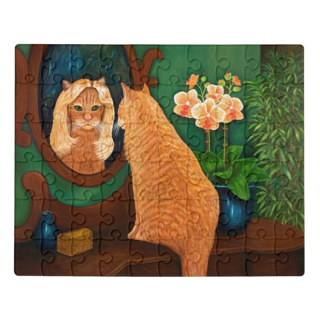 Orange Tabby Cat and Mirror Jigsaw Puzzle (Puzzle Horizontal)