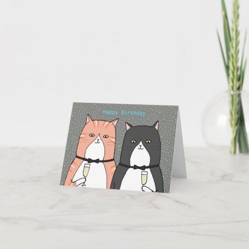 Orange Tabby Cat and Tuxedo Cat Birthday Party  Card