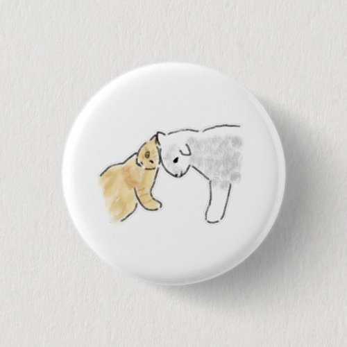 Orange Tabby Cat and White Puppy Love Gift Button