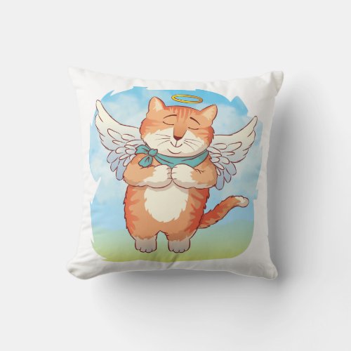 Orange Tabby Cat Angel  Throw Pillow