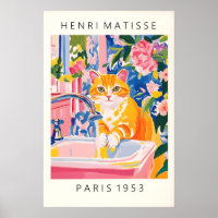 Orange Tabby Cat Art Print Matisse Style Bathroom