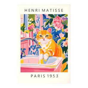 Orange Tabby Cat Art Print Matisse Style Bathroom