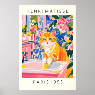 Orange Tabby Cat Art Print Matisse Style Bathroom