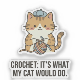 Orange Tabby Cat Blue Hat Yarn Ball Crochet Crafts Sticker