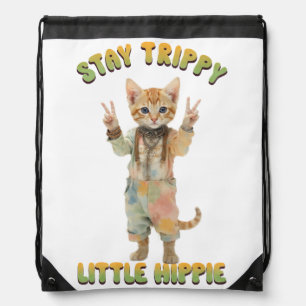 Orange Tabby Cat Boho Stay Trippy Little Hippie Drawstring Bag