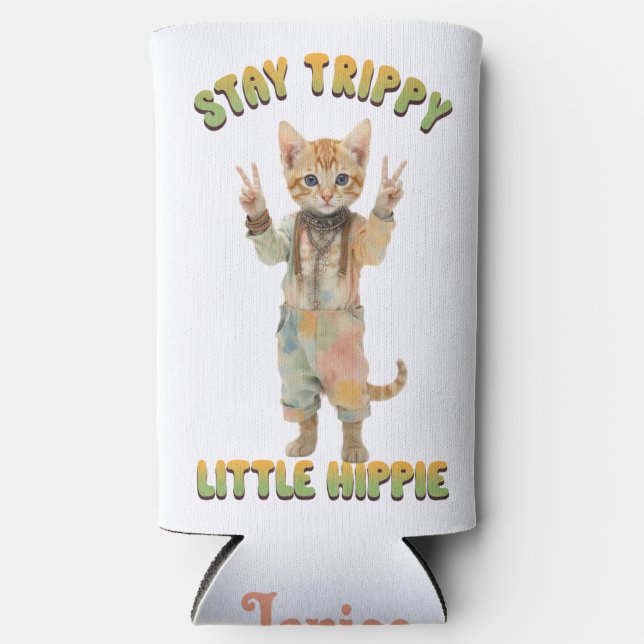 Orange Tabby Cat Boho Stay Trippy Little Hippie  Seltzer Can Cooler (Front)