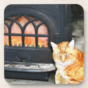 Orange Tabby Cat By Fire Coaster
