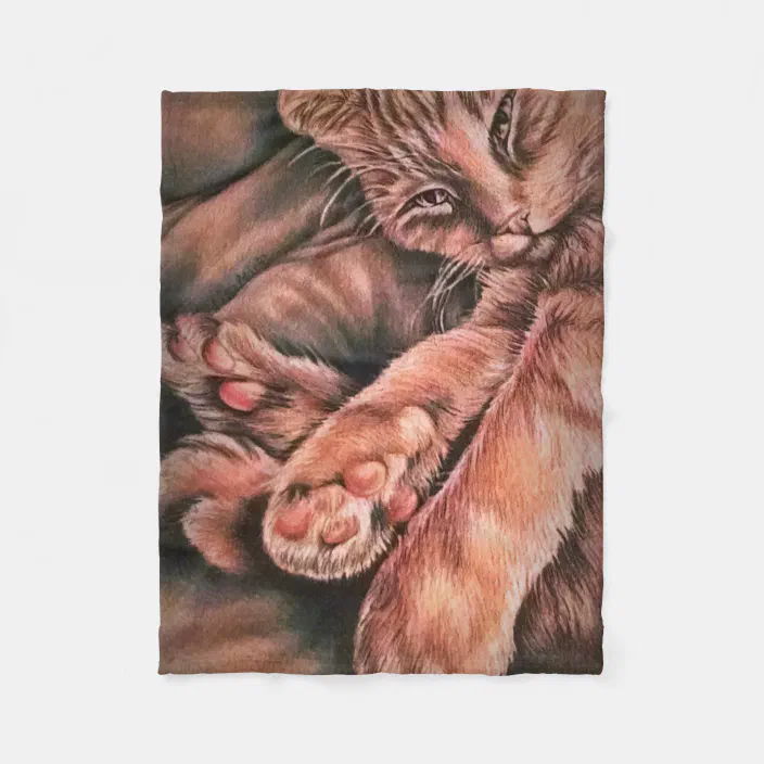 Orange Tabby Cat Drawing Curled Up Fleece Blanket Zazzle Com