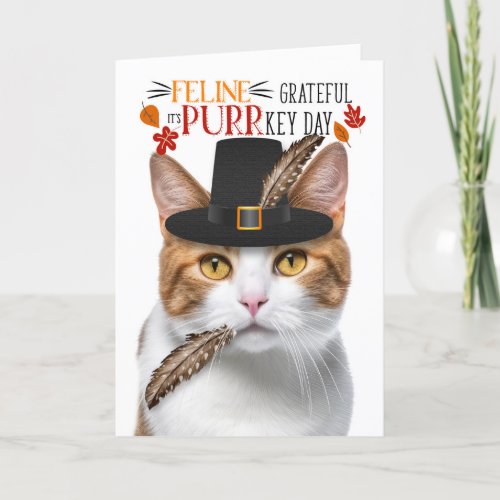Orange Tabby Cat Feline Grateful for PURRkey Day Holiday Card
