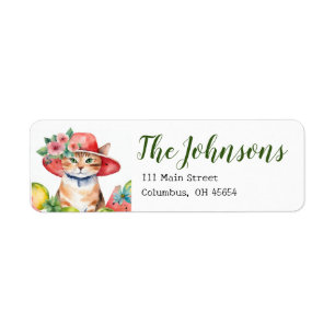 Orange Tabby Cat Floral Address Labels for Summer