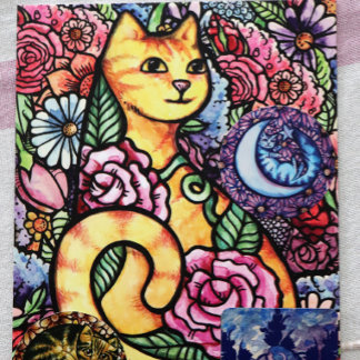 Orange Tabby Cat Flower Garden Holiday Postcard