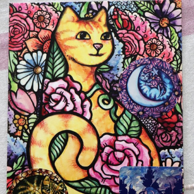 Orange Tabby Cat Flower Garden Holiday Postcard (Creator Uploaded)