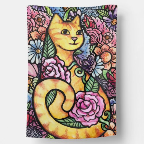 Orange Tabby Cat Flower Garden House Flag