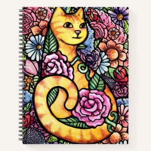 Orange Tabby Cat Flower Garden Notebook