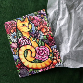 Orange Tabby Cat Flower Garden Postcard
