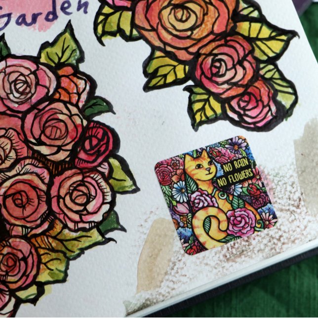Orange Tabby Cat Flower Garden Square Sticker (Creator Uploaded)