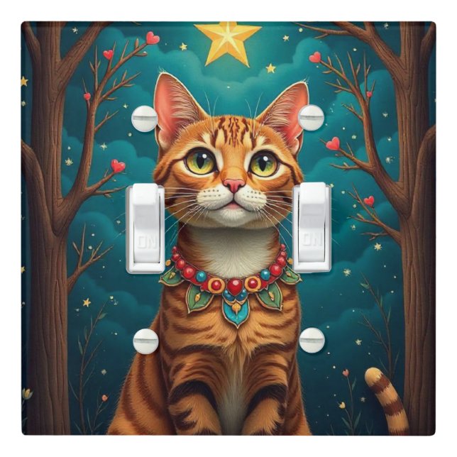 Orange Tabby Cat folk art Light Switch Cover (In Situ)