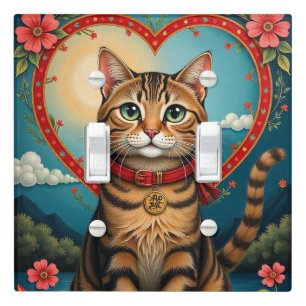 Orange Tabby Cat folk art Light Switch Cover