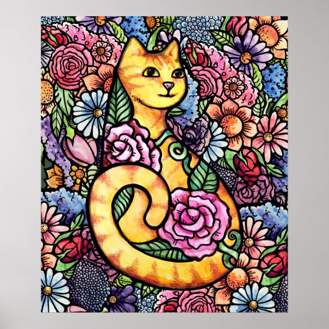 Orange Tabby Cat Garden Poster (Front)