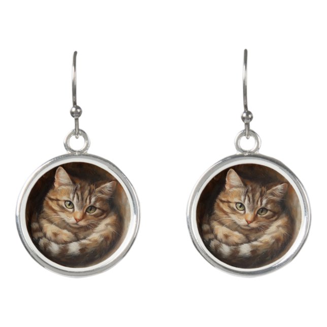 Orange Tabby Cat Gift for Cat Mom Earrings (Front)