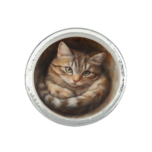 Orange Tabby Cat Gift for Cat Mom Ring (Front)