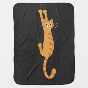 Orange Tabby Cat Hanging On Funny Striped Cat Baby Blanket