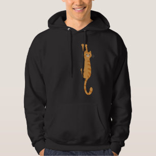 Orange Tabby Cat Hanging On Funny Striped Cat Hoodie