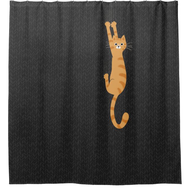  Orange Tabby Cat Hanging On | Funny Striped Cat Shower Curtain (Front)