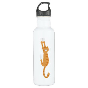 Orange Tabby Cat Hanging On Funny Striped Cat Stainless Steel Water Bottle