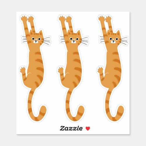 Orange Tabby Cat Hanging On  Funny Striped Cat Sticker