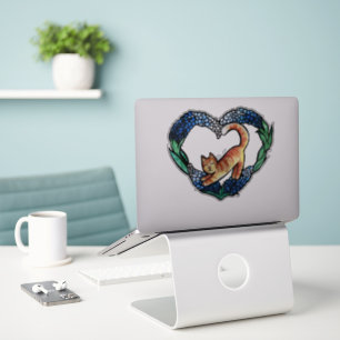 Orange Tabby Cat Heart Art Cute texas bluebonnet Sticker