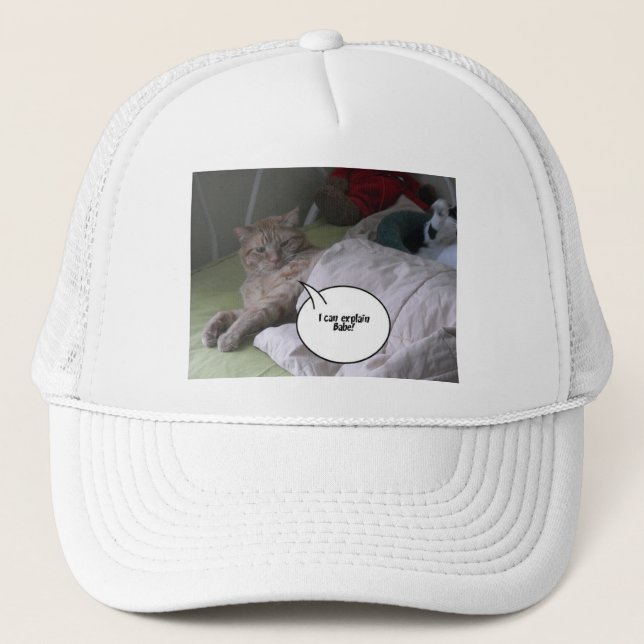 Orange Tabby Cat Humor Trucker Hat (Front)