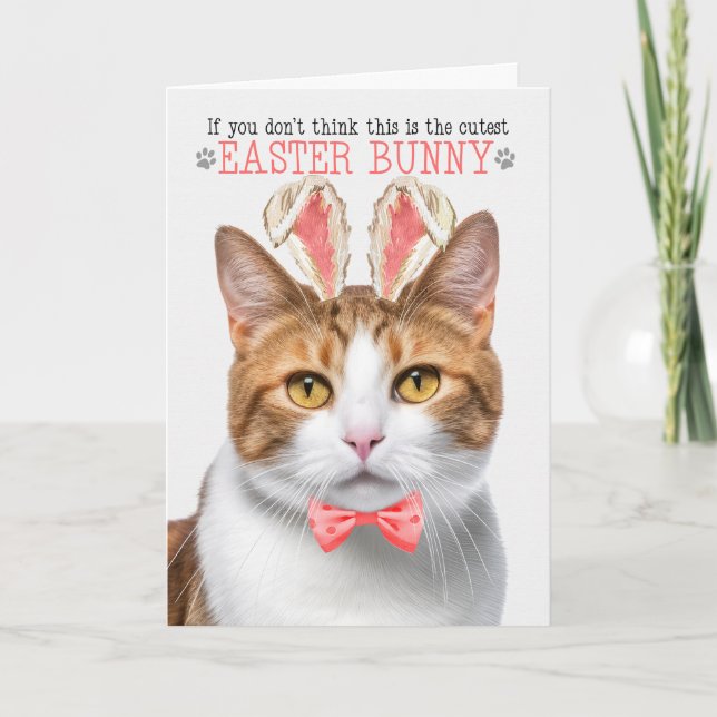 Orange Tabby Cat in Bunny Ears for Easter Holiday Card (Front)
