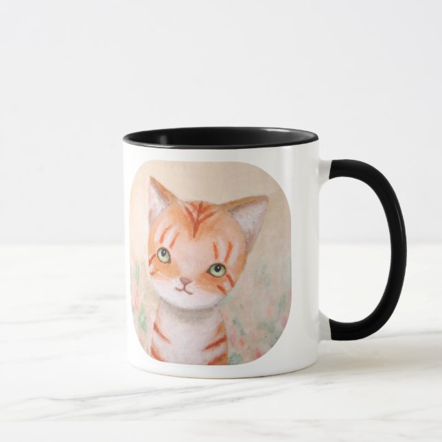 Orange Tabby Cat in Flower Garden Cute Chic Pastel Mug (Right)