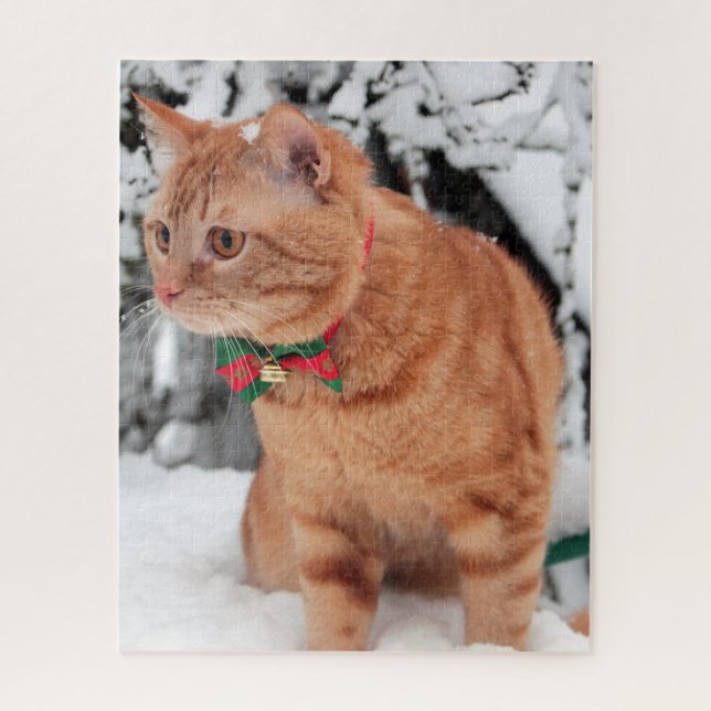 Orange Tabby Cat in the snow Jigsaw Puzzle (Vertical)