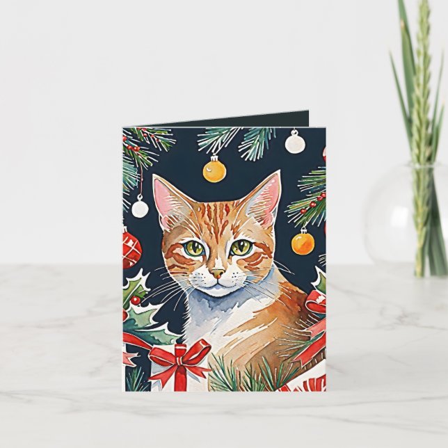 Orange Tabby Cat Meowy Christmas Card (Front)