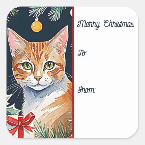 Orange Tabby Cat Meowy Christmas Gift Tag