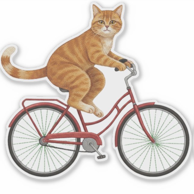 Orange Tabby Cat on a Bicycle  Sticker (Front)