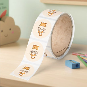 Orange Tabby Cat on Beige Custom Name Classic Round Sticker
