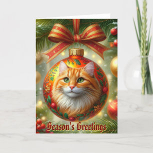 Orange Tabby Cat Ornament on a Christmas Card