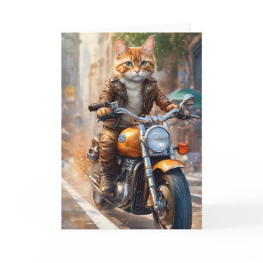 Orange Tabby Cat Out for a Motorcycle Ride Card