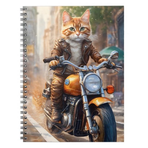 Orange Tabby Cat Out for a Motorcycle Ride Notebook
