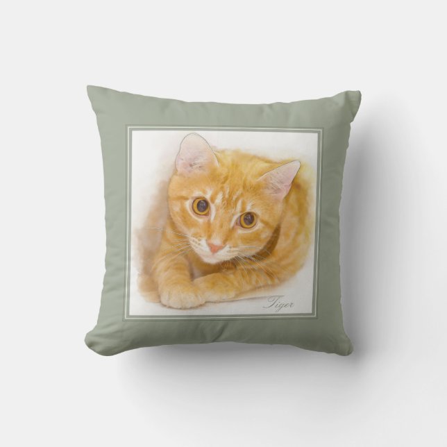 Orange Tabby Cat Painting Throw Pillow (Front)