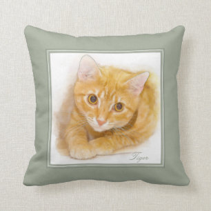 Orange Tabby Cat Painting Throw Pillow