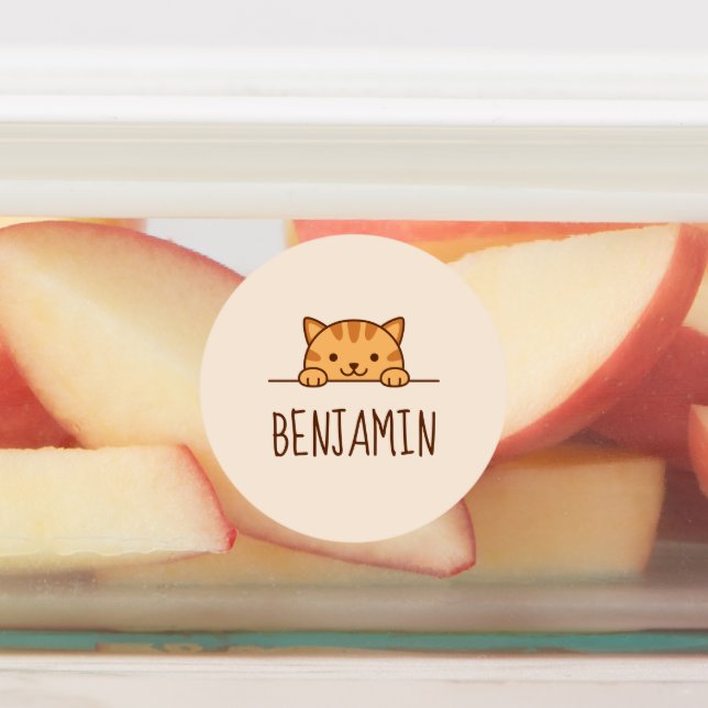 Orange Tabby Cat Peeking above Custom Name Kids' Labels (Affixed)