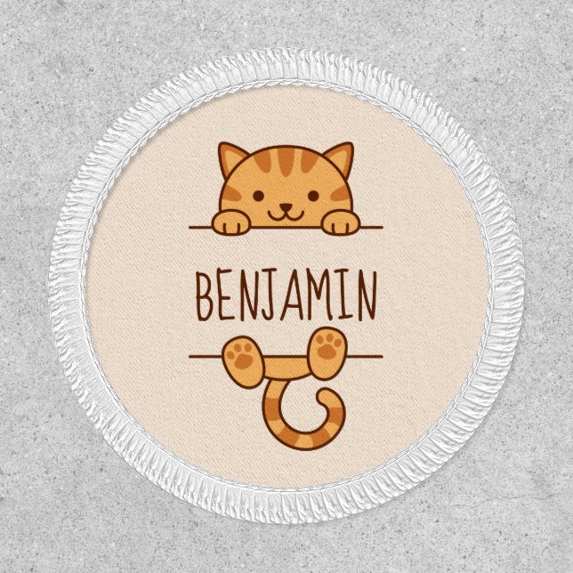 Orange Tabby Cat Peeking behind Custom Name 2 Patch (Front)