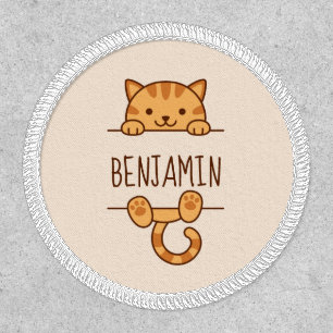 Orange Tabby Cat Peeking behind Custom Name 2 Patch