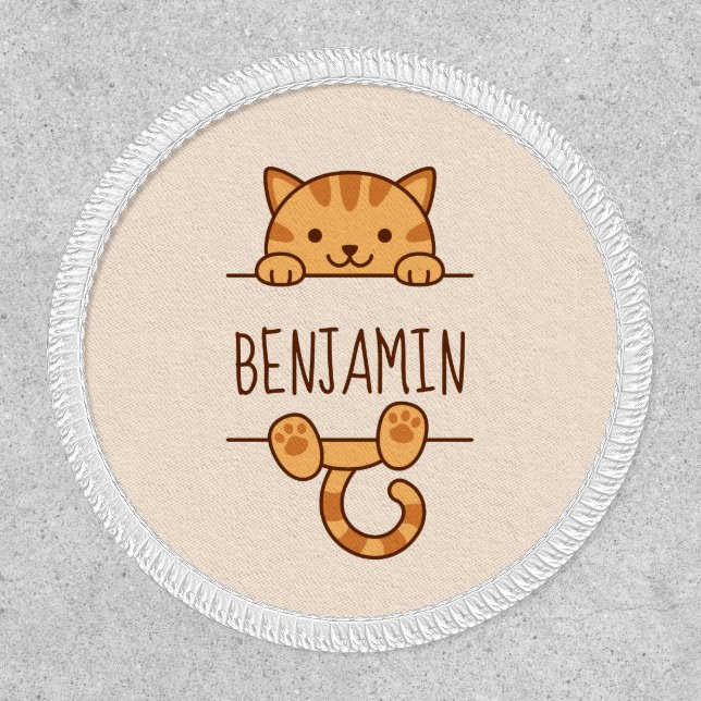 Orange Tabby Cat Peeking behind Custom Name 2 Patch (Front)